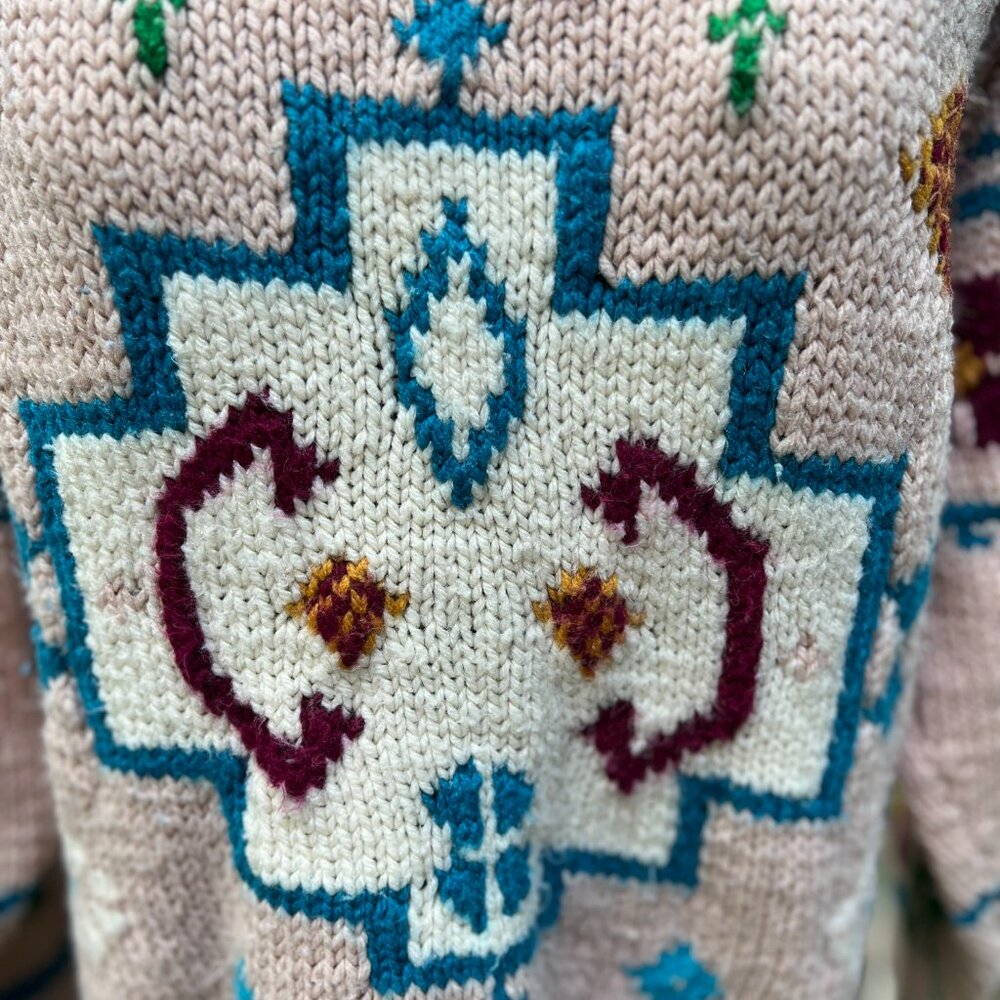 Vintage 90s Hand-Knit Southwestern Sweater – Chunky Cozy Knit - Picture 2 of 7